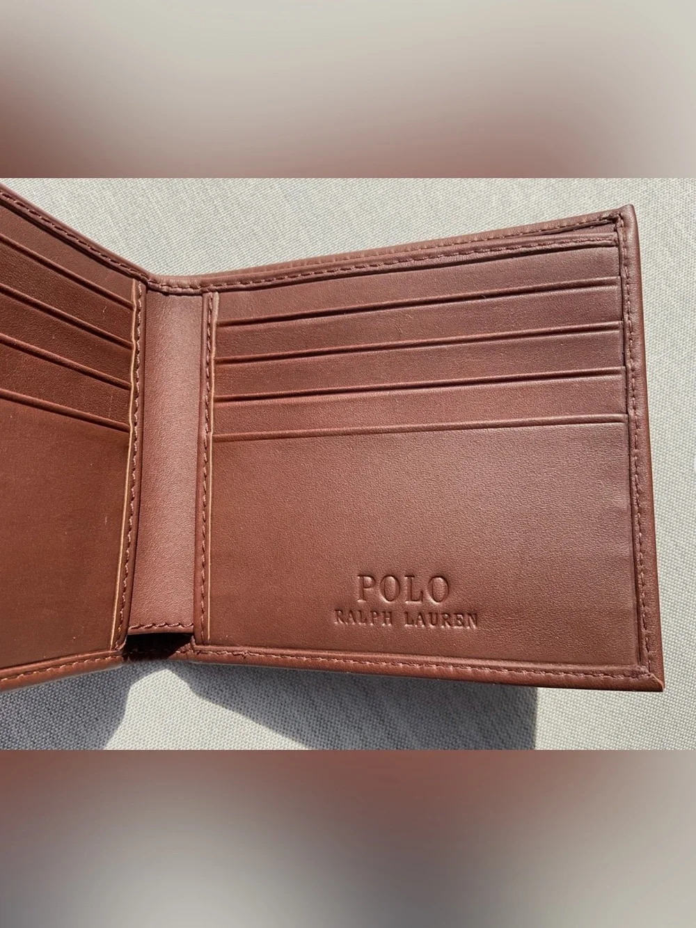 NWT Polo Ralph Lauren Brown COLLEGIATE BEAR Leather Double Billfold Wallet